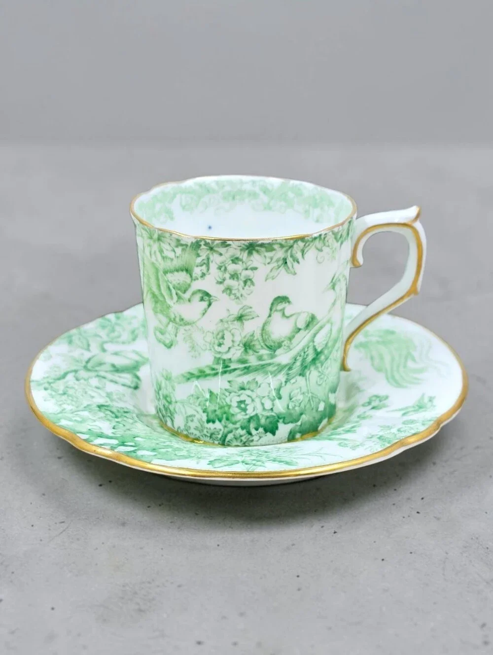 Royal Crown Derby Green Aves Demitasse Cup & Saucer Porcelain Made In England